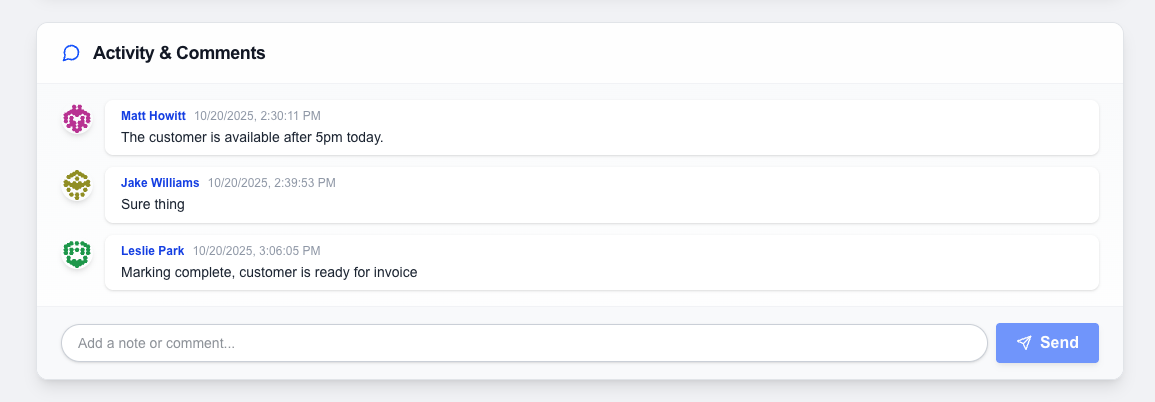 Activity feed and comments
